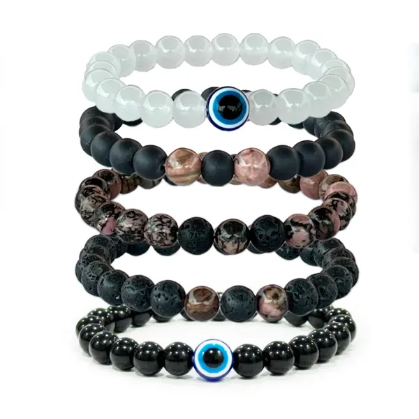 Multicolor_Stack_Of_5_Bracelets_Featuring_Rhodonite_Bead_Bracelet_Know_As_Stone_Of_Love_Healing,_Anxiety_Reduction_Beaded_With_Lava_&_Black_Onyx