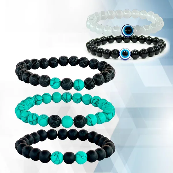 Multicolor_Harmony_In_Green_Howlite_Turquoise_Polished_Stone_Bracelet_With_Black_Onyx_And_Lava_Beads,_Bonus_2_Evil_Eye_Bracelets