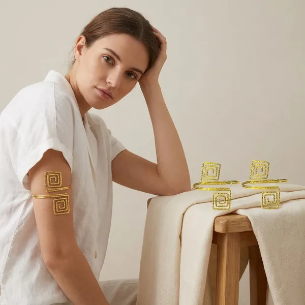Gold_Tone_Anti_Tarnish_Geometric_Spiral_Upper_Arm_Cuff_For_Women_|_Adjustable_Baju_Band_Armlet
