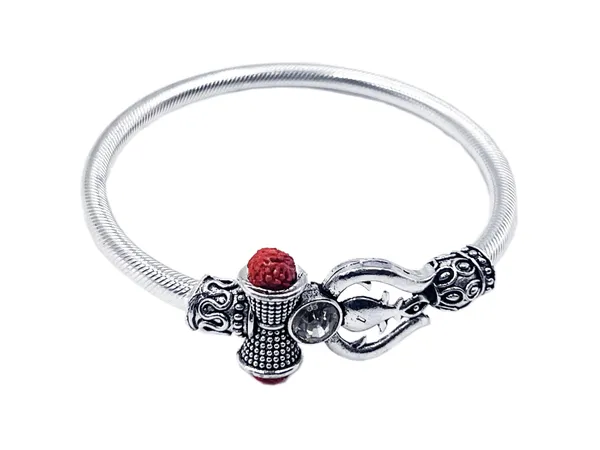 Silver_Oxidised_Rudraksha_Trishul_Bracelet_For_Men_&_Women_|_Shiva_Damroo_Kada_With_Open_Adjustable_Fit