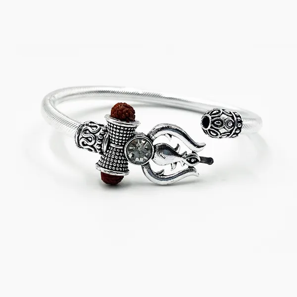 Silver_Oxidised_Rudraksha_Trishul_Bracelet_For_Men_&_Women_|_Shiva_Damroo_Kada_With_Open_Adjustable_Fit