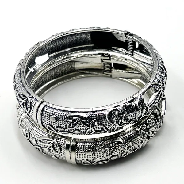 Silver_Oxidised_Bracelet_Bangles_For_Women_&_Girls_|_Traditional_Ethnic_Kada_Style_Bangle_Set_(Pair)_|_Available_In_Antique_Gold_&_Silver_Finishes_(Silver_Flower)