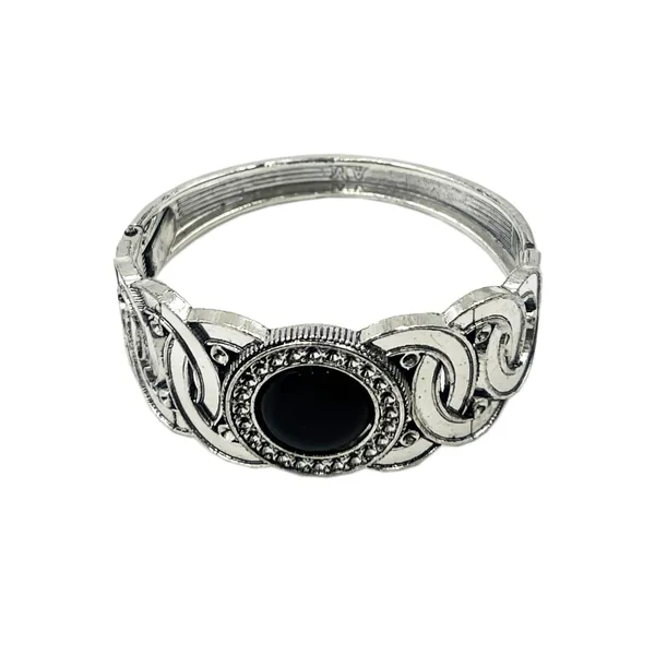 Silver_Oxidised_Black_Stone_Chain-Link_Bracelet_For_Women_|_Open_Size_Daily_&_Office_Wear_Kada_In_Antique_Finish