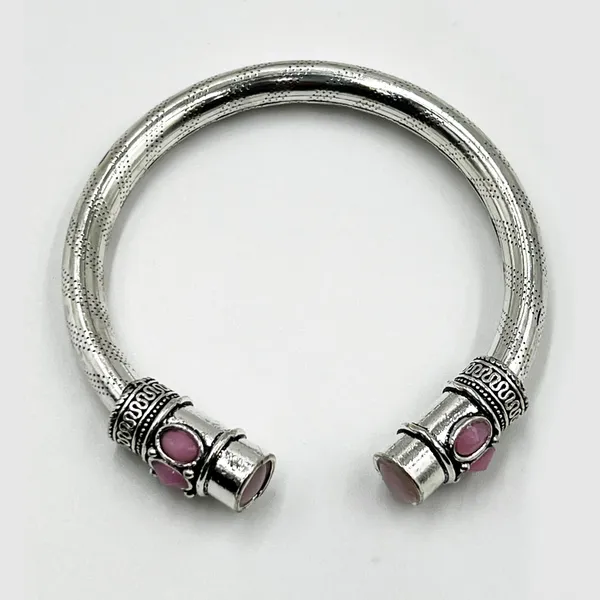 Silver_Oxidised_Pink_Stone_Kada_Bracelet_For_Women_|_Open_Size_Daily_Use_Bangle_With_Dual_Gemstone_Heads
