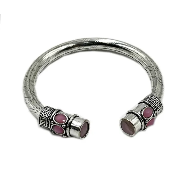 Silver_Oxidised_Pink_Stone_Kada_Bracelet_For_Women_|_Open_Size_Daily_Use_Bangle_With_Dual_Gemstone_Heads