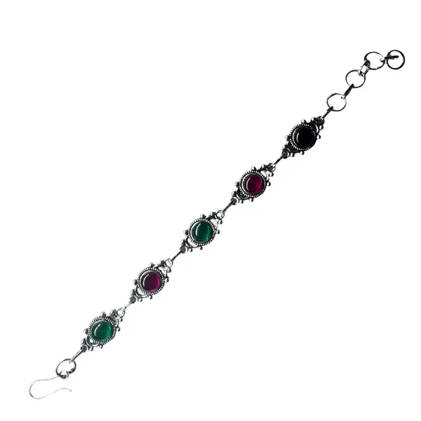 Oxidised_Silver_Oxidised_Adjustable_Chain_Bracelets_With_Colorful_Stone_Accents_Pack_Of_1_Ethnic_Boho_Women_Jewellery