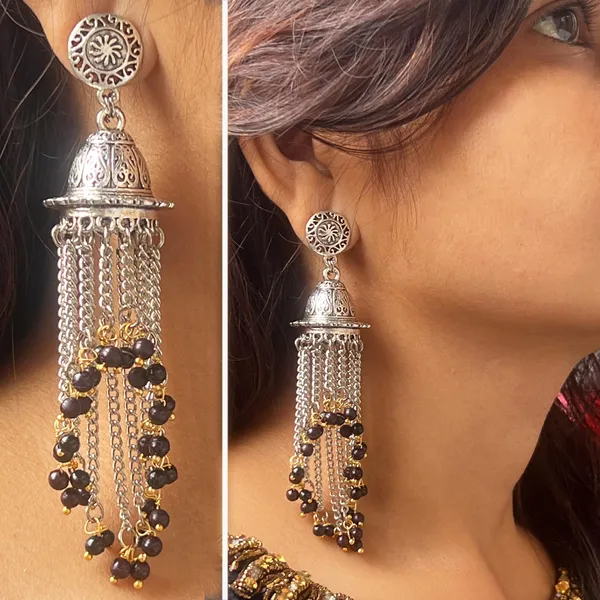 Black_Bold_And_Beautiful:_Long_Oxidized_Tassel_Jhumka_Earrings_With_Pretty_Multicolor_Options_-_Versatile_Elegance_For_All_Kind_Of_Wears