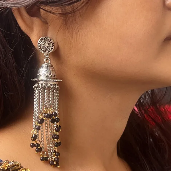 Black_Bold_And_Beautiful:_Long_Oxidized_Tassel_Jhumka_Earrings_With_Pretty_Multicolor_Options_-_Versatile_Elegance_For_All_Kind_Of_Wears