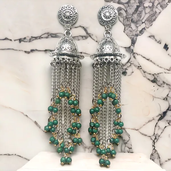 Green_Bold_And_Beautiful:_Long_Oxidized_Tassel_Jhumka_Earrings_With_Pretty_Multicolor_Options_-_Versatile_Elegance_For_All_Kind_Of_Wears