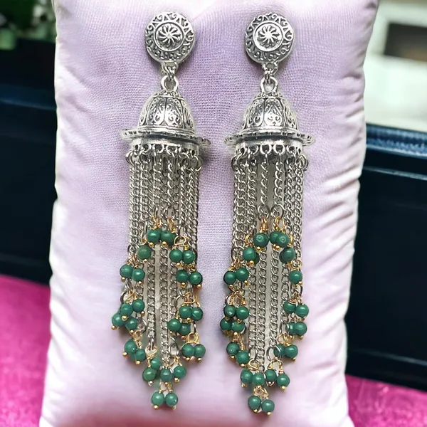 Green_Bold_And_Beautiful:_Long_Oxidized_Tassel_Jhumka_Earrings_With_Pretty_Multicolor_Options_-_Versatile_Elegance_For_All_Kind_Of_Wears