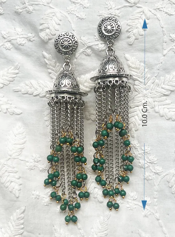 Green_Bold_And_Beautiful:_Long_Oxidized_Tassel_Jhumka_Earrings_With_Pretty_Multicolor_Options_-_Versatile_Elegance_For_All_Kind_Of_Wears