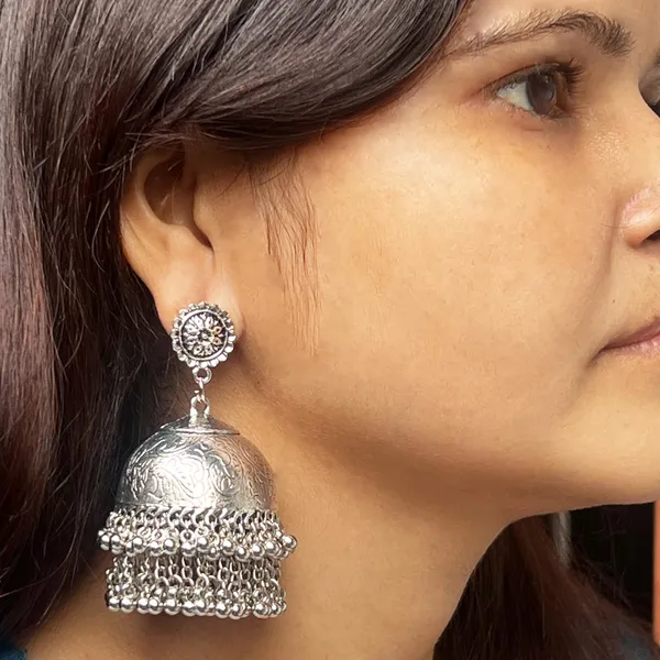 Multicolor_Big_Handmade_Dome_Shaped_Oxidized_Double_Layered_Daana_Art_Design_Embossed_Jhumka