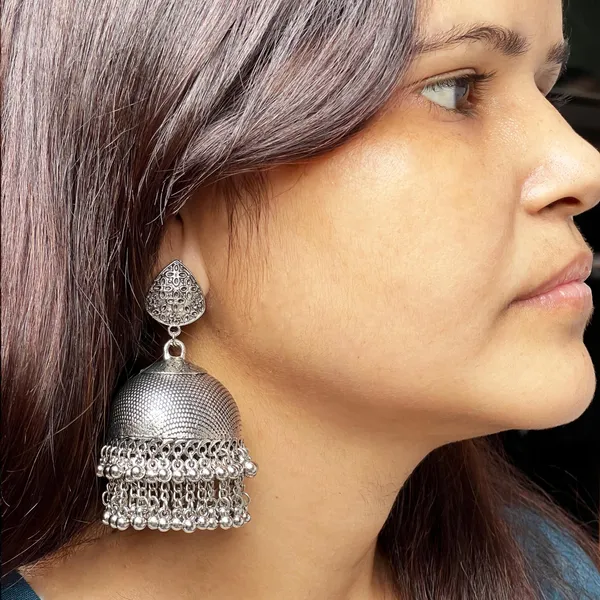 Multicolor_Big_Handmade_Dome_Shaped_Oxidized_Double_Layered_Daana_Art_Design_Embossed_Jhumka