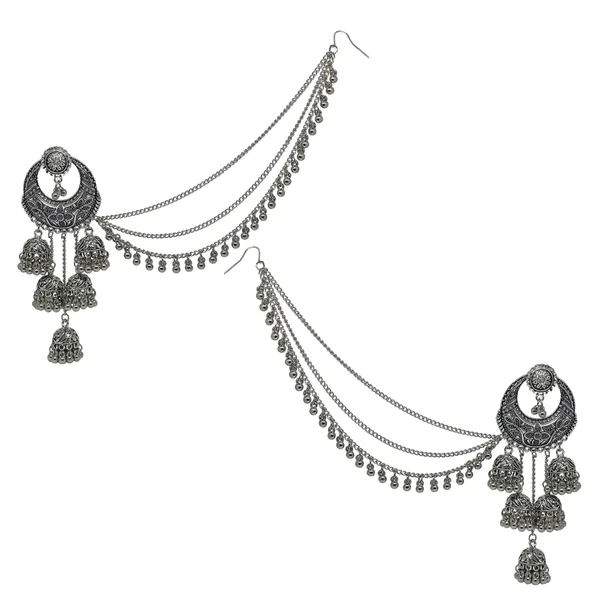 Oxidised_Silver_Oxidized_Traditional_Wedding_Earring_Chandbali_Design_Bahubali_Hair_Chain_Or_Kan_Chain_Ethnic_Earrings_Jhumka_For_Women_And_Girls