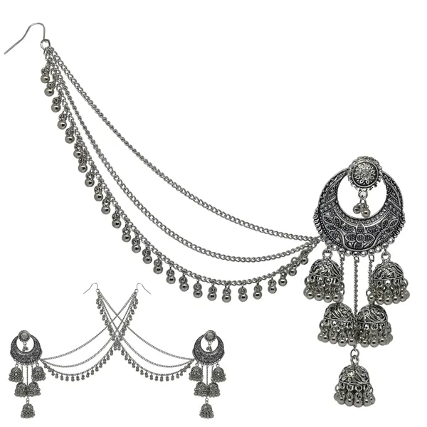 Oxidised_Silver_Oxidized_Traditional_Wedding_Earring_Chandbali_Design_Bahubali_Hair_Chain_Or_Kan_Chain_Ethnic_Earrings_Jhumka_For_Women_And_Girls