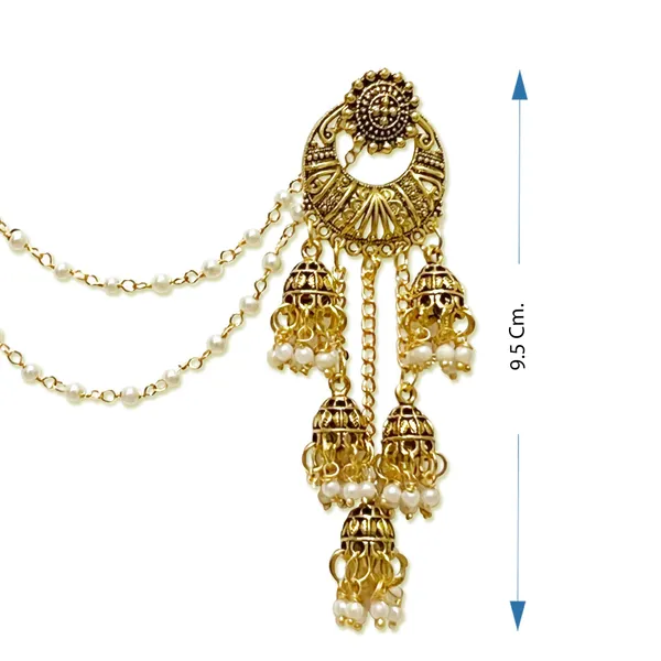 Antique_Gold_Golden_Chand_Bali_Design_Ear_Ring_With_Kan_Chain_And_White_Beads_Hair_Chain_For_Women_And_Girls