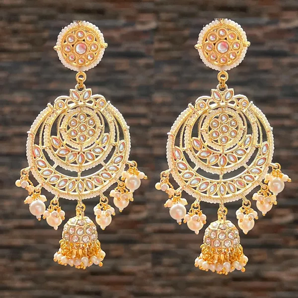 Golden_Golden_Finish_Kundan_Chandbali_With_White_Beads_Setting_For_Girls_And_Women