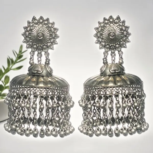 Oxidised_Silver_Ranjhana_Banjara_Jhumka:_Large_Eye_Catcher_Dome_Shaped,_Big_Size,_Lightweight_Comfortable_Earrings