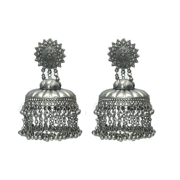 Oxidised_Silver_Ranjhana_Banjara_Jhumka:_Large_Eye_Catcher_Dome_Shaped,_Big_Size,_Lightweight_Comfortable_Earrings