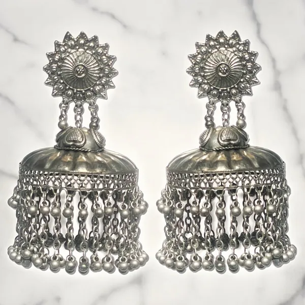 Oxidised_Silver_Ranjhana_Banjara_Jhumka:_Large_Eye_Catcher_Dome_Shaped,_Big_Size,_Lightweight_Comfortable_Earrings