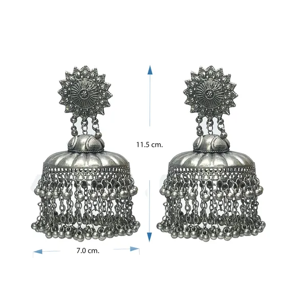Oxidised_Silver_Ranjhana_Banjara_Jhumka:_Large_Eye_Catcher_Dome_Shaped,_Big_Size,_Lightweight_Comfortable_Earrings