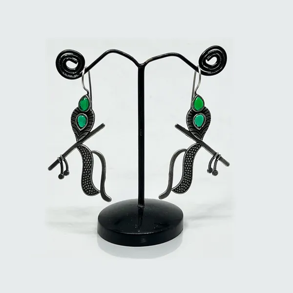 Green_Oxidized_Lord_Krishna_Earrings_Murli_-_Bansuri,_Mayur_Inspired_Design,_Krisna_Janmashtami_Temple_Earring_For_Women_And_Girls