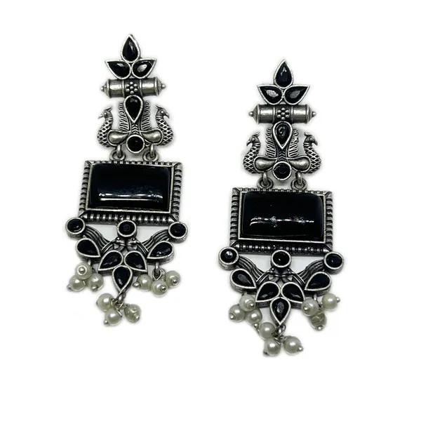 Black_Women'S_Monalisa_Stone_Peacock_Earrings_-_Oxidized_Finish,_Brass,_Silver_Replica,_Exquisite_Oxidised_Peacock_Earring
