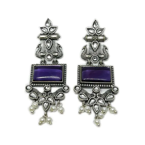 Blue_Women'S_Monalisa_Stone_Peacock_Earrings_-_Oxidized_Finish,_Brass,_Silver_Replica,_Exquisite_Oxidised_Peacock_Earring