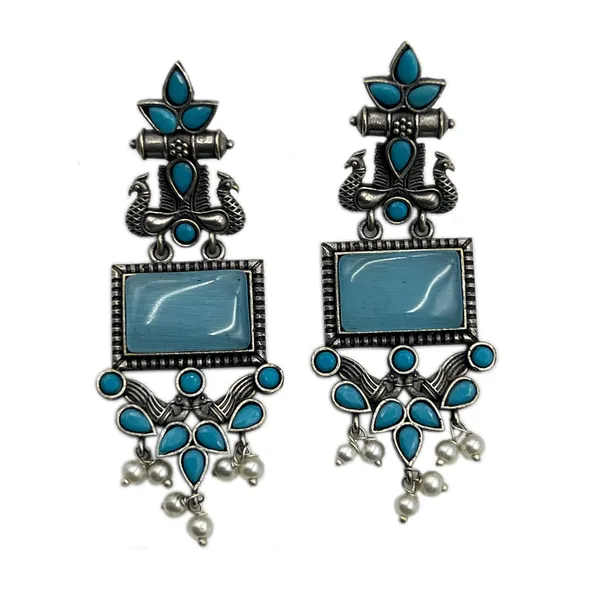 Mint_Monalisa_Stone_Peacock_Earrings_-_Oxidized_Finish,_Brass,_Silver_Replica,_Exquisite_Oxidised_Peacock_Earring