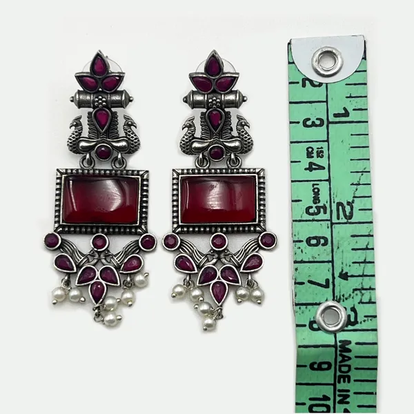 Maroon_Monalisa_Stone_Peacock_Earrings_-_Oxidized_Finish,_Brass,_Silver_Replica,_Exquisite_Oxidised_Peacock_Earring