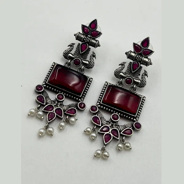 Maroon_Monalisa_Stone_Peacock_Earrings_-_Oxidized_Finish,_Brass,_Silver_Replica,_Exquisite_Oxidised_Peacock_Earring