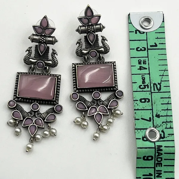 Pink_Womens_Monalisa_Stone_Peacock_Earrings_-_Oxidized_Finish,_Brass,_Silver_Replica,_Exquisite_Oxidised_Peacock_Earring