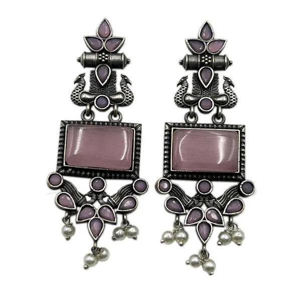 Pink_Womens_Monalisa_Stone_Peacock_Earrings_-_Oxidized_Finish,_Brass,_Silver_Replica,_Exquisite_Oxidised_Peacock_Earring