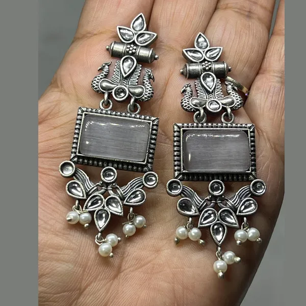 White_Women'S_Monalisa_Stone_Peacock_Earrings_-_Oxidized_Finish,_Brass,_Silver_Replica,_Exquisite_Oxidised_Peacock_Earring