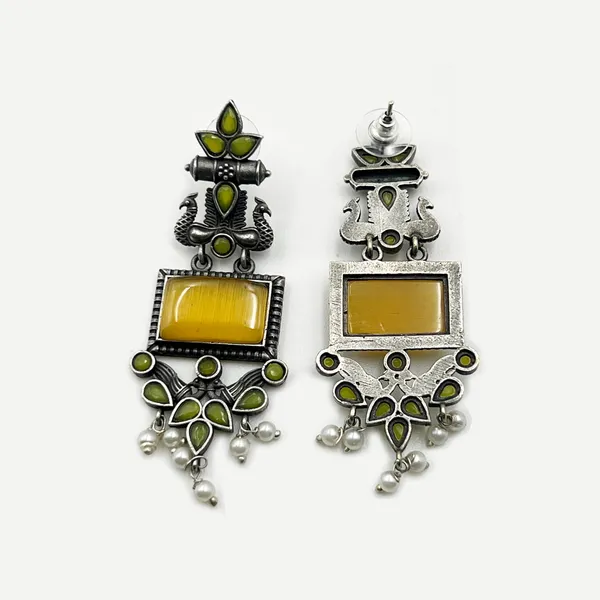 Yellow_Monalisa_Stone_Peacock_Earrings_-_Oxidized_Finish,_Brass,_Silver_Replica,_Exquisite_Oxidised_Peacock_Earring