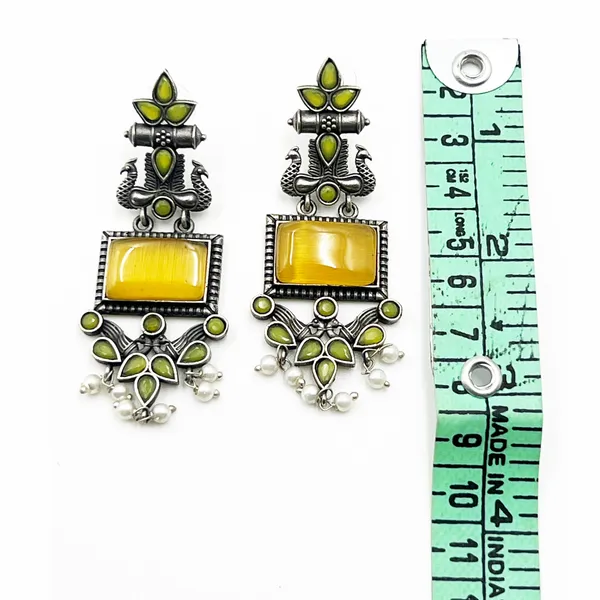 Yellow_Monalisa_Stone_Peacock_Earrings_-_Oxidized_Finish,_Brass,_Silver_Replica,_Exquisite_Oxidised_Peacock_Earring