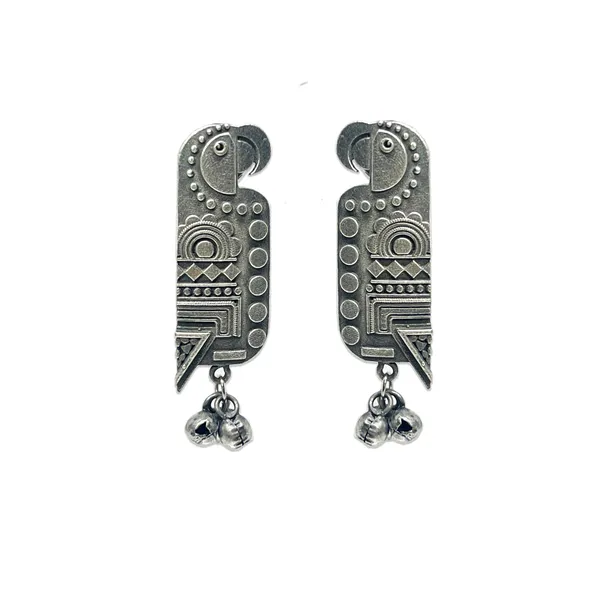 Oxidised_Black_Quirky_Carved_Antique_Parrot_Earrings_Look_Like_Silver_Tota_|_Kili_|Mithu_|Design