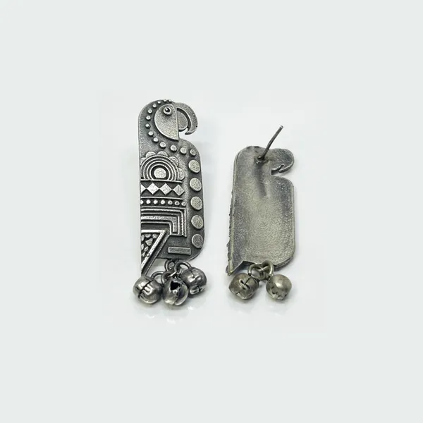 Oxidised_Black_Quirky_Carved_Antique_Parrot_Earrings_Look_Like_Silver_Tota_|_Kili_|Mithu_|Design