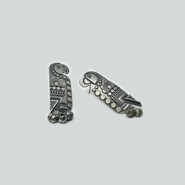 Oxidised_Black_Quirky_Carved_Antique_Parrot_Earrings_Look_Like_Silver_Tota_|_Kili_|Mithu_|Design