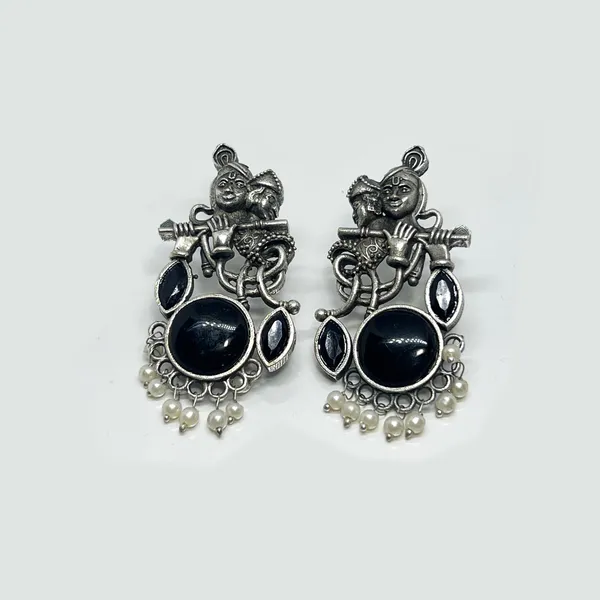 Black_Oxidized_Radha_Krishna_Earrings_For_Krishna_Janmashtami_And_Garba_Celebrations_With_Monalisa_Stone_-_Divine_Bond_Celebration_Earring