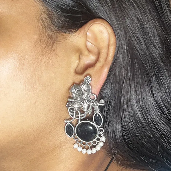 Black_Oxidized_Radha_Krishna_Earrings_For_Krishna_Janmashtami_And_Garba_Celebrations_With_Monalisa_Stone_-_Divine_Bond_Celebration_Earring