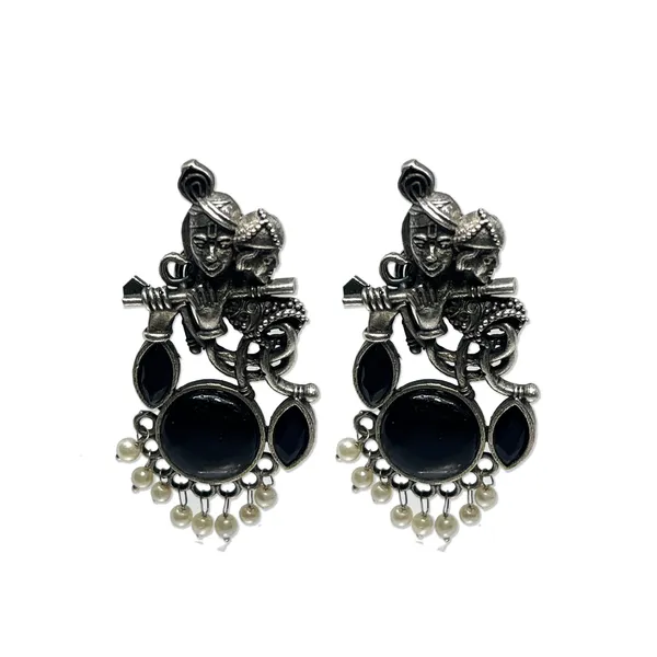 Black_Oxidized_Radha_Krishna_Earrings_For_Krishna_Janmashtami_And_Garba_Celebrations_With_Monalisa_Stone_-_Divine_Bond_Celebration_Earring
