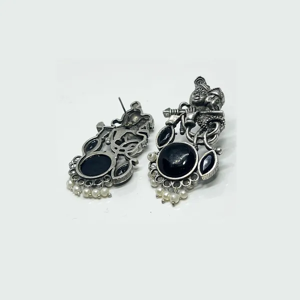 Black_Oxidized_Radha_Krishna_Earrings_For_Krishna_Janmashtami_And_Garba_Celebrations_With_Monalisa_Stone_-_Divine_Bond_Celebration_Earring