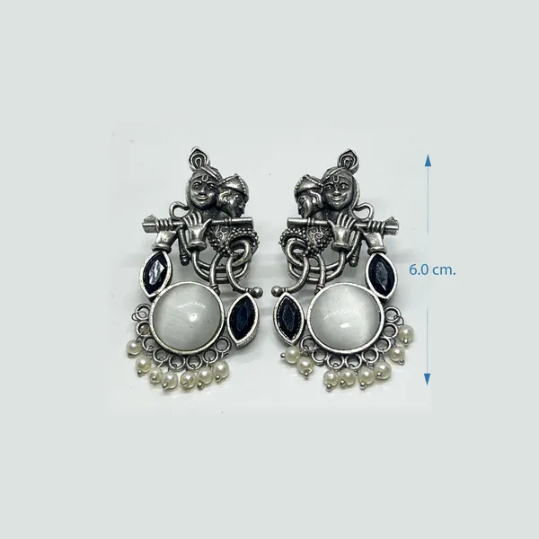 White_Oxidized_Radha_Krishna_Earrings_For_Krishna_Janmashtami_And_Garba_Celebrations_With_Monalisa_Stone_-_Divine_Bond_Celebration_Earring