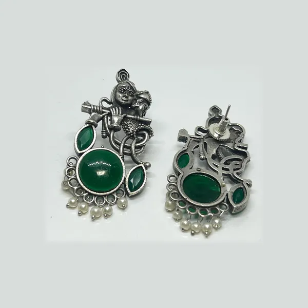 Green_Oxidized_Radha_Krishna_Earrings_For_Krishna_Janmashtami_And_Garba_Celebrations_With_Monalisa_Stone_-_Divine_Bond_Celebration_Earring