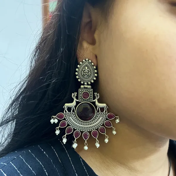 Multicolor_Classic_Monalisa_Deer_Earrings_Jaipur_Design_Oxidised_Drop_Earrings_For_Women_&_Girls