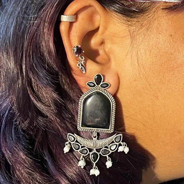 Black_Crescent_Moon_Chandbali_Earrings_|_Oxidised_Finish_Brass_Silver_Replica,_Mona_Lisa_Statement_Dangler_Earrings_In_Many_Colors_For_Women_&_Girls