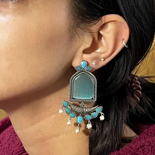 Mint_Crescent_Moon_Chandbali_Earrings_|_Oxidised_Finish_Brass_Silver_Replica,_Mona_Lisa_Statement_Dangler_Earrings_In_Many_Colors_For_Women_&_Girls