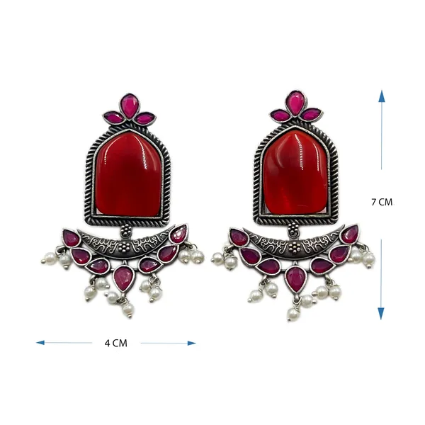 Maroon_Crescent_Moon_Chandbali_Earrings_|_Oxidised_Finish_Brass_Silver_Replica,_Mona_Lisa_Statement_Dangler_Earrings_In_Many_Colors_For_Women_&_Girls