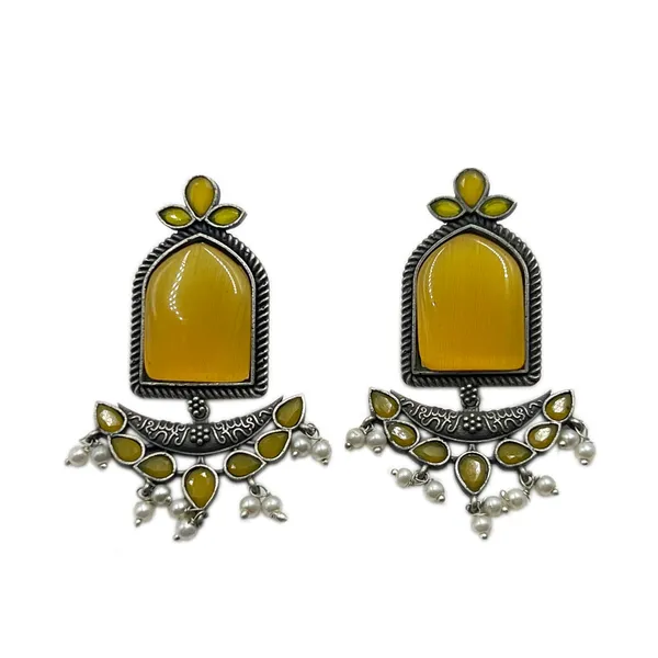 Yellow_Crescent_Moon_Chandbali_Earrings_|_Oxidised_Finish_Brass_Silver_Replica,_Mona_Lisa_Statement_Dangler_Earrings_In_Many_Colors_For_Women_&_Girls